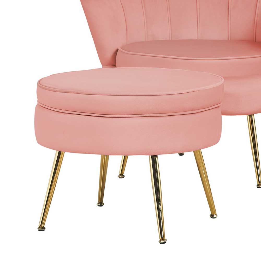 Beistellhocker in Rosa Samt - Griffin