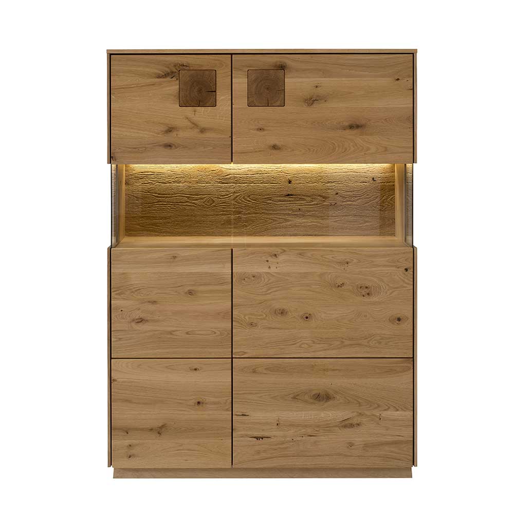 Highboard mit Glaseinsatz aus Wildeiche massiv - Millena