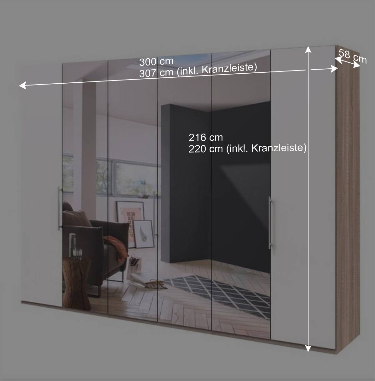 3-türiger Falttüren-Kleiderschrank 300 cm - Vaclyn