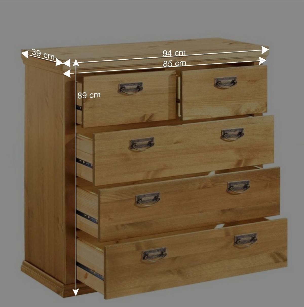 5 Schubladen Holzkommode mit Metallgriffen - Inhusa