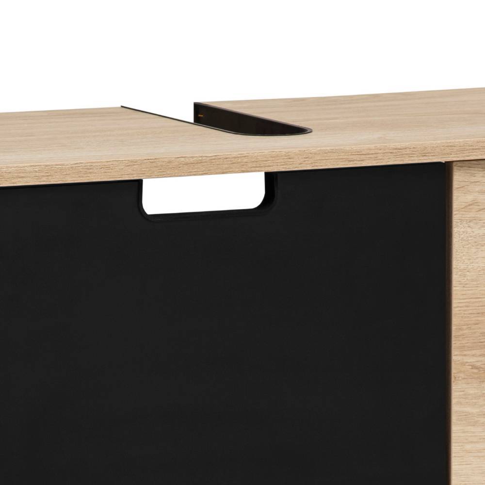 Waschbeckenunterschrank mit Siphonausschnitt in der Oberplatte und Griffmulde an der Front Segradon