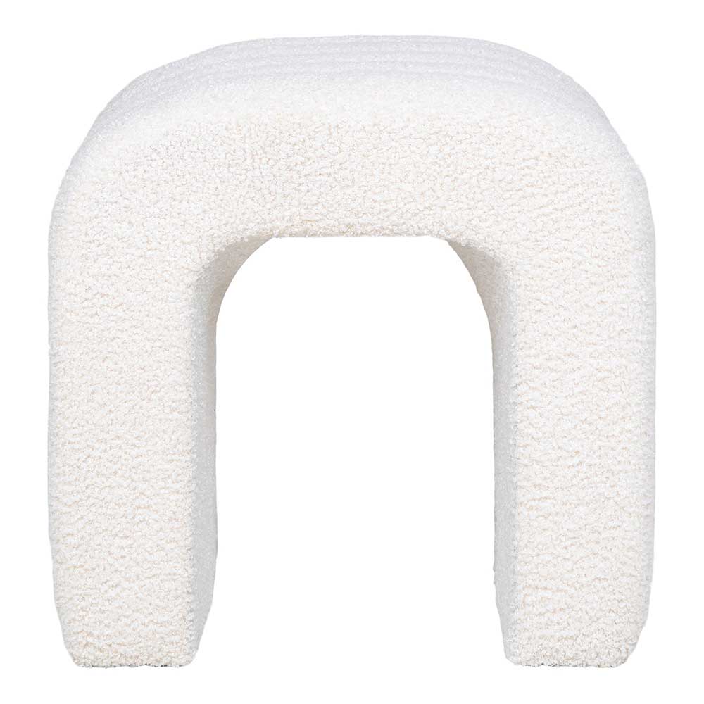 Moderner Boucle Hocker in Weiß mit markanter U-Form von vorne – Slavian