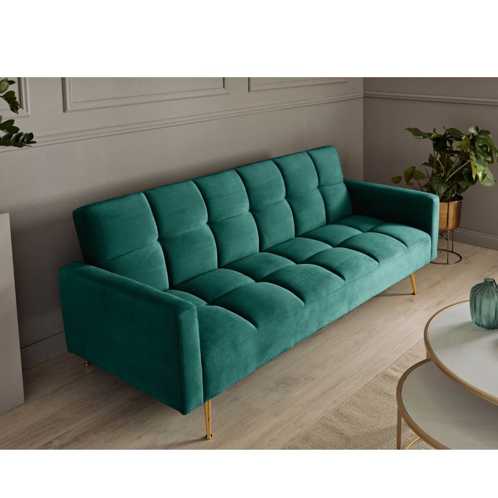 Klappcouch in Dunkelgrün Samt - Aurach