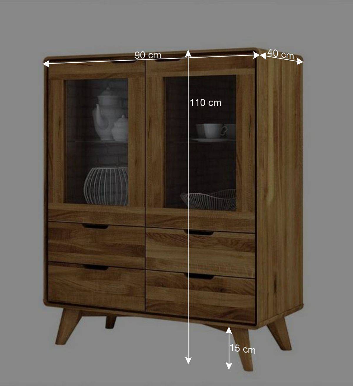 90x110x40 Vitrine Kommode aus Wildeiche - Eavy