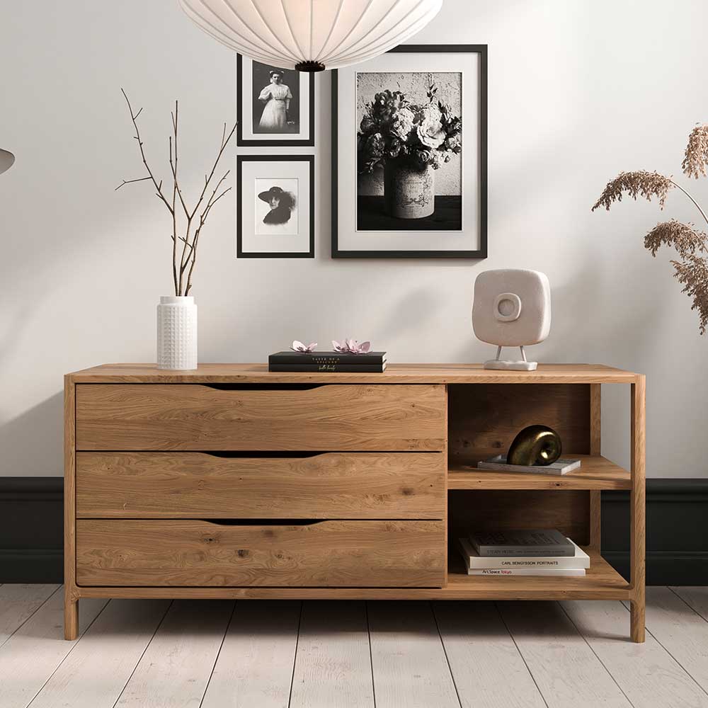 64 cm hohes Sideboard aus Wildeiche massiv - Laida