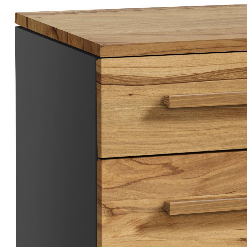 Zwei Holzschubladen der Kommode mit massiver Holzplatte und anthrazitfarbener Seitenwand – Largo