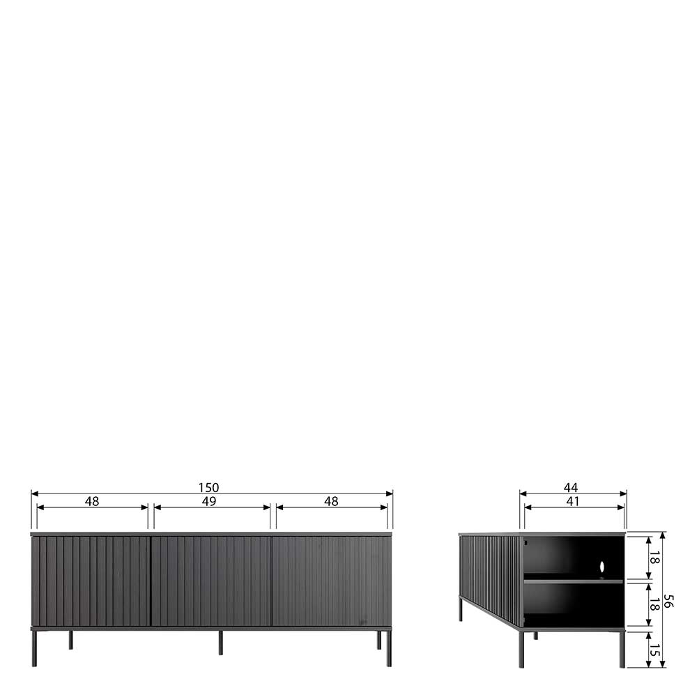 150x56x44 Design Lowboard in Esche Dunkel - Eyes