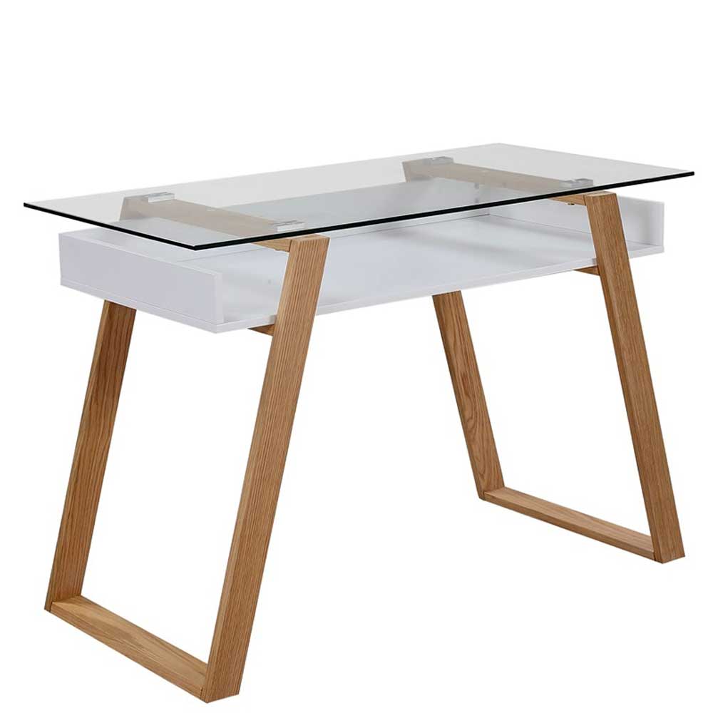 Eleganter Arbeitstisch aus Glas und hellem Holz im Scandi Look – Madita