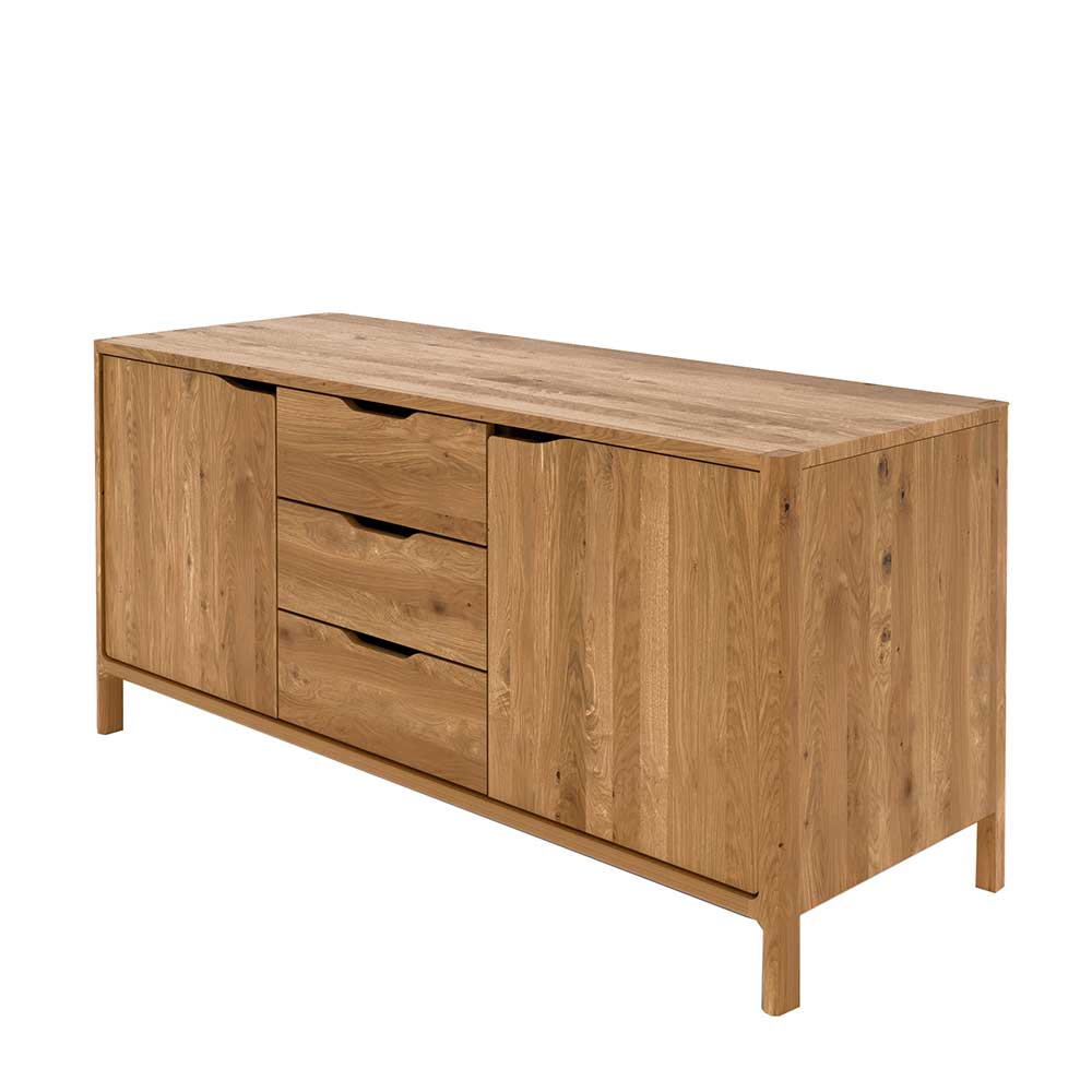 Modernes Massivholz-Sideboard Eiche natur, 140 cm breit, mit viel Stauraum – Laida