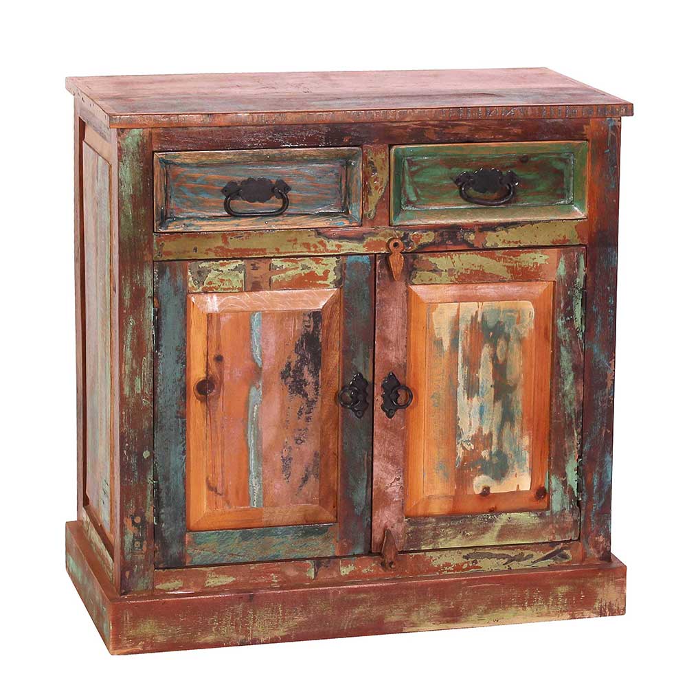 80x80x40 Shabby Chic Kommode in Braun Bunt - Jamaica