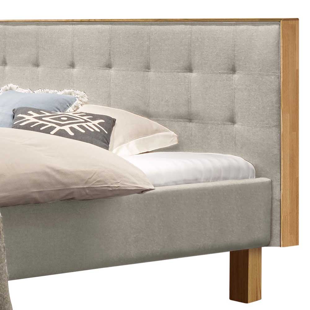 Polsterbett in Beige und Eiche Bianco - Rolandez