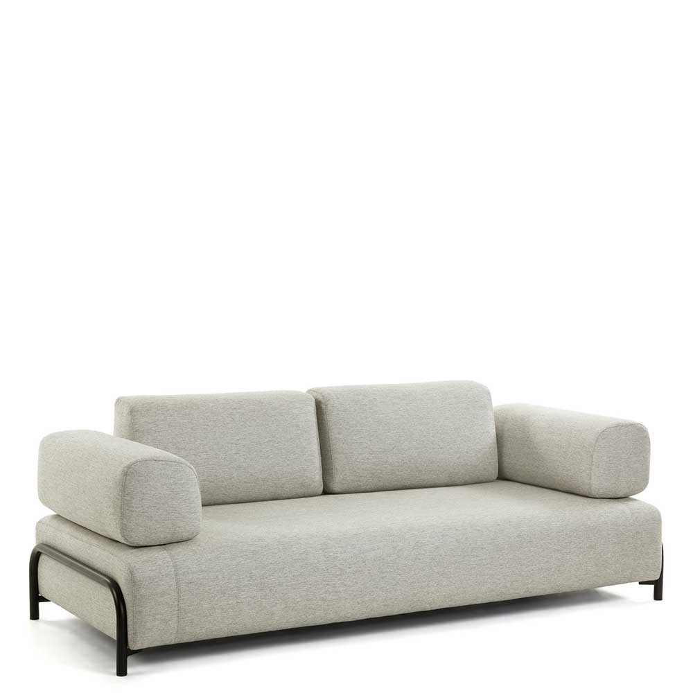 Breites Webstoff Sofa in Beige mit zwei Rückenpolstern und schwarzen Metallfüßen – Aberdeens