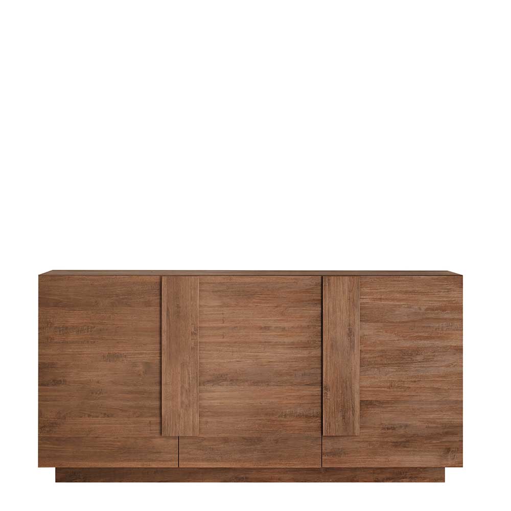 Dreitüriges Sideboard mit Sockelgestell und vertikalen Designelementen in Holzoptik – Basento