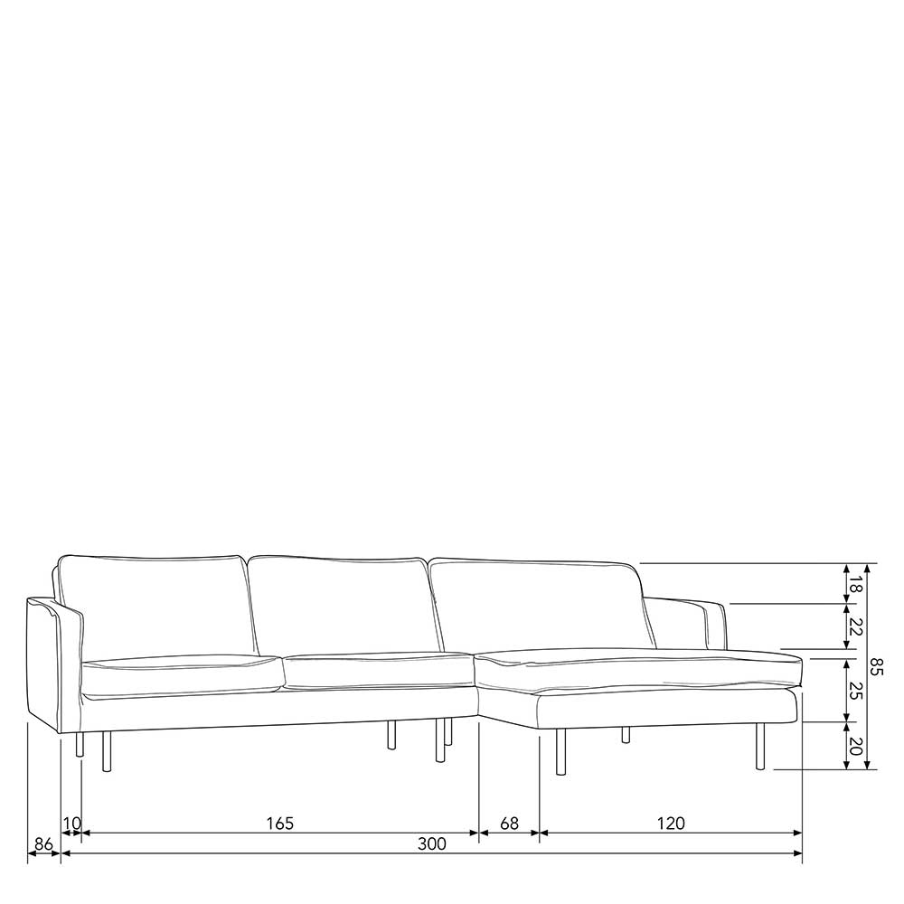 300x85x155 Couch über Eck mit vier Plätzen - Nustra
