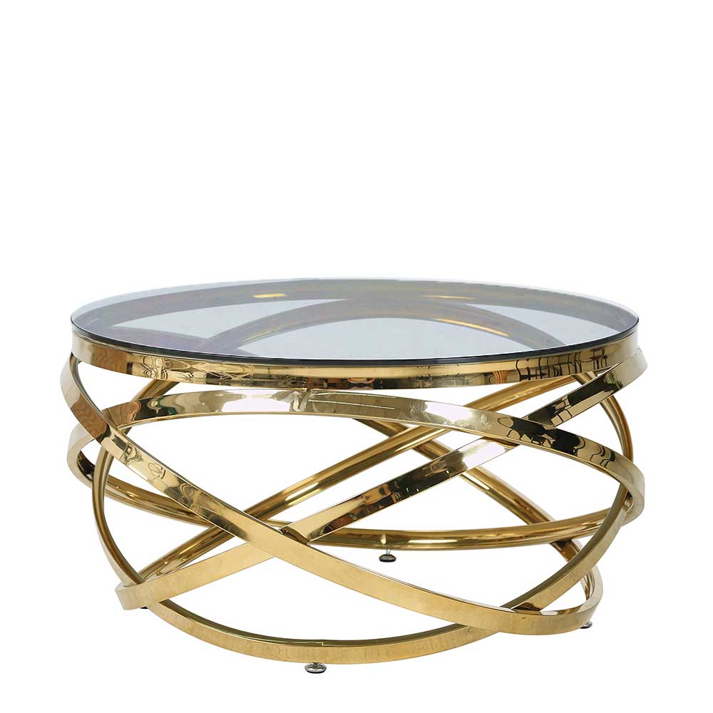 Runder Design Couchtisch mit Rauchglas Platte - Atlona