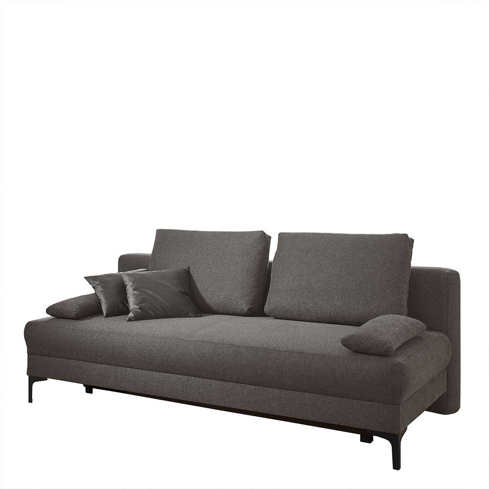 Modernes anthrazitfarbenes Sofa mit vier Kissen und schwarzen Metallfüßen als Sitzmöbel – Leccena
