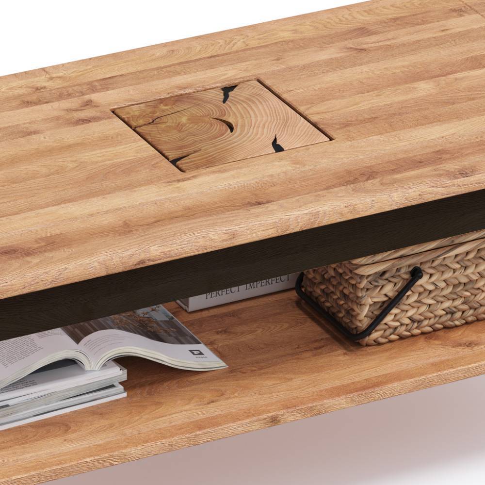 Wildeiche Couchtisch mit Hirnholz Applikation - Shipper