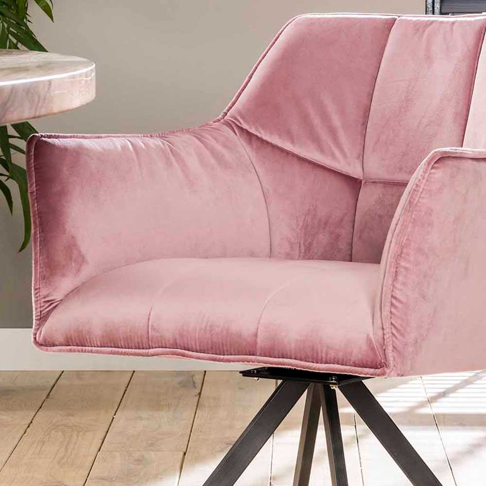 Moderner Tischsessel in Rosa Samt - Lina (2er Set)