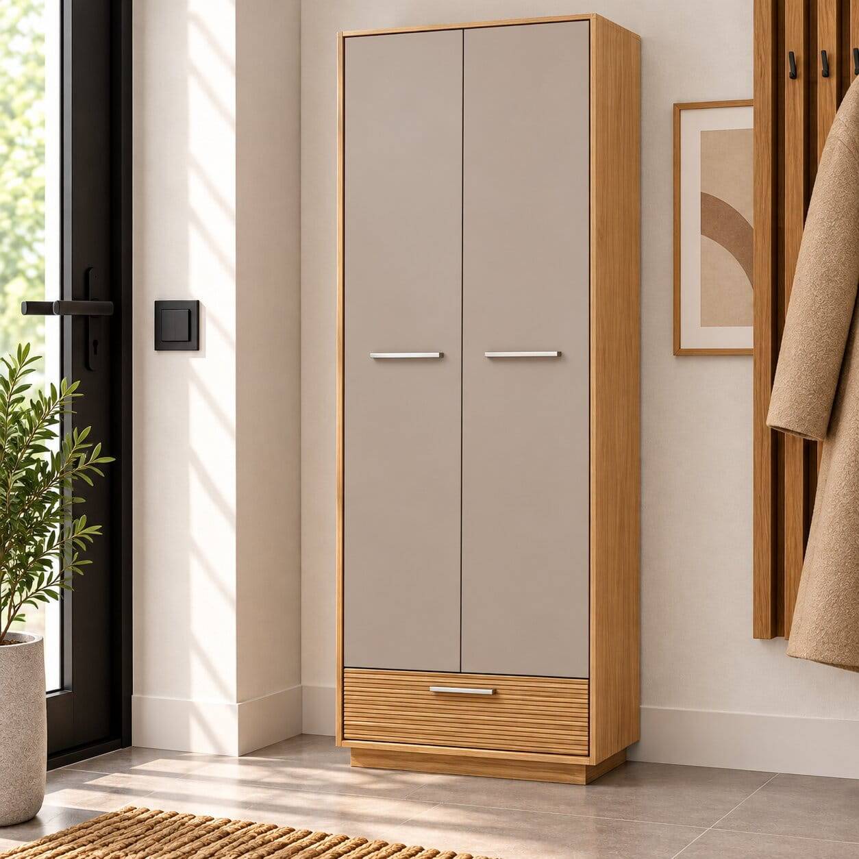 Schuhschrank in Taupe und Eiche Bianco - Barcelos
