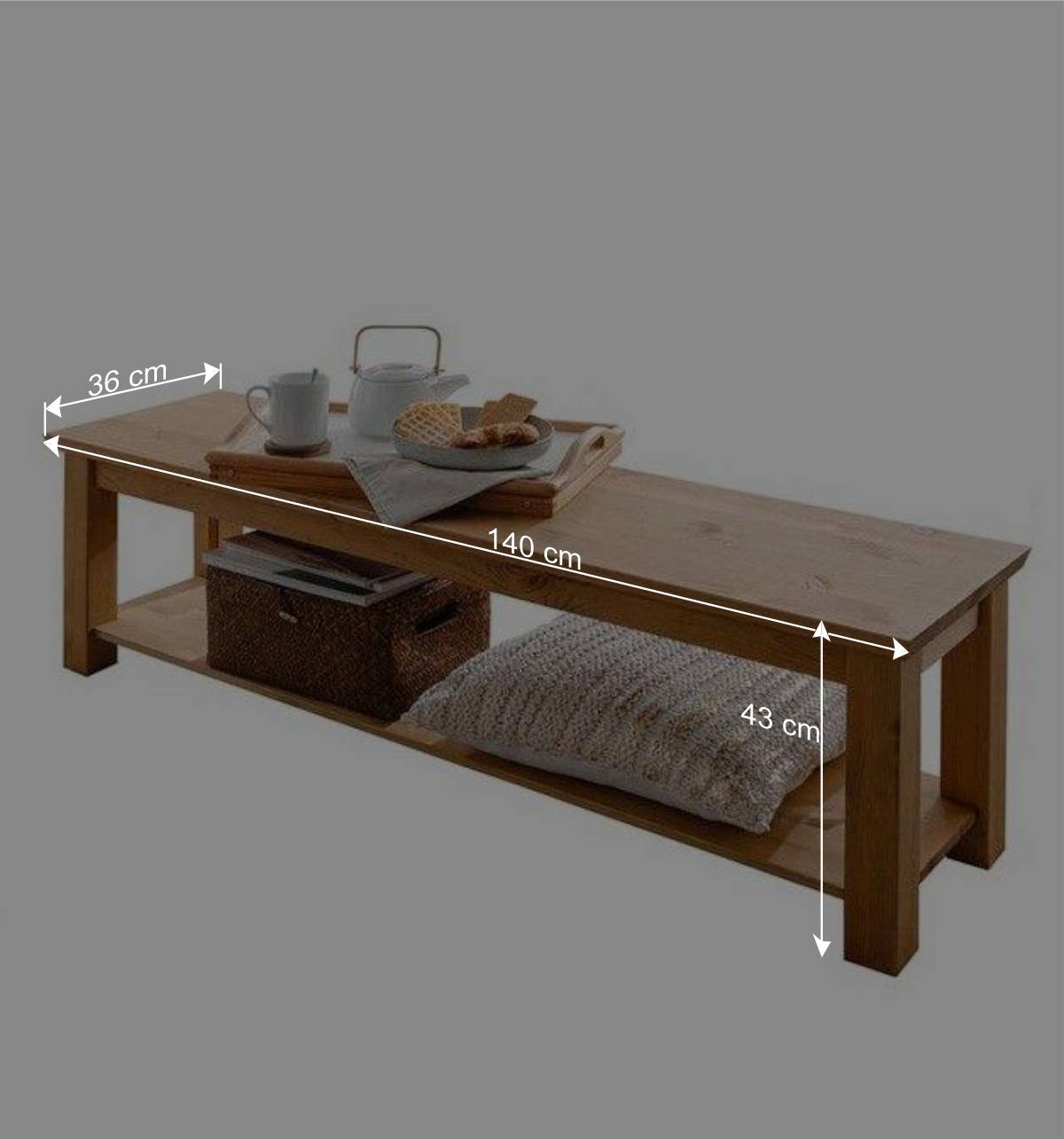 140x43x36 Wohnraum Holzbank in Eichefarben - Voeca