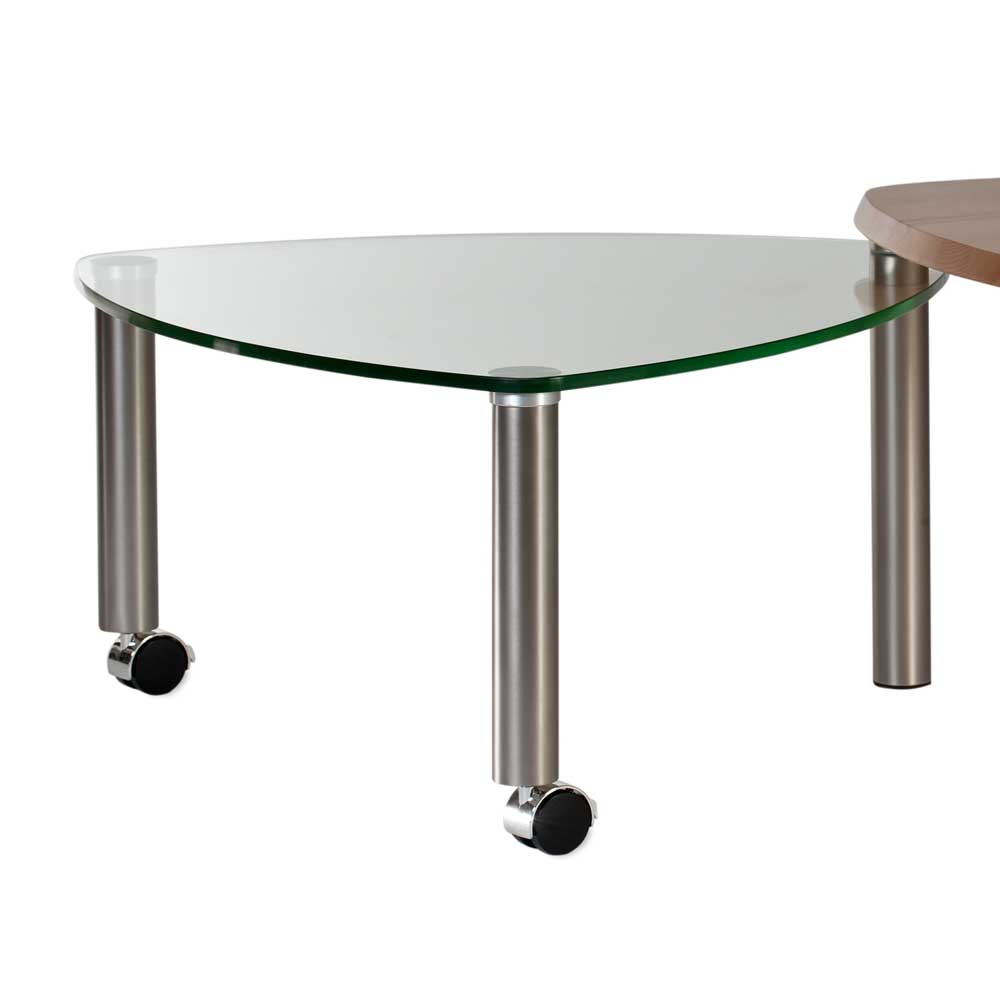 Rollen Couchtisch Navy aus Wildeiche Massivholz