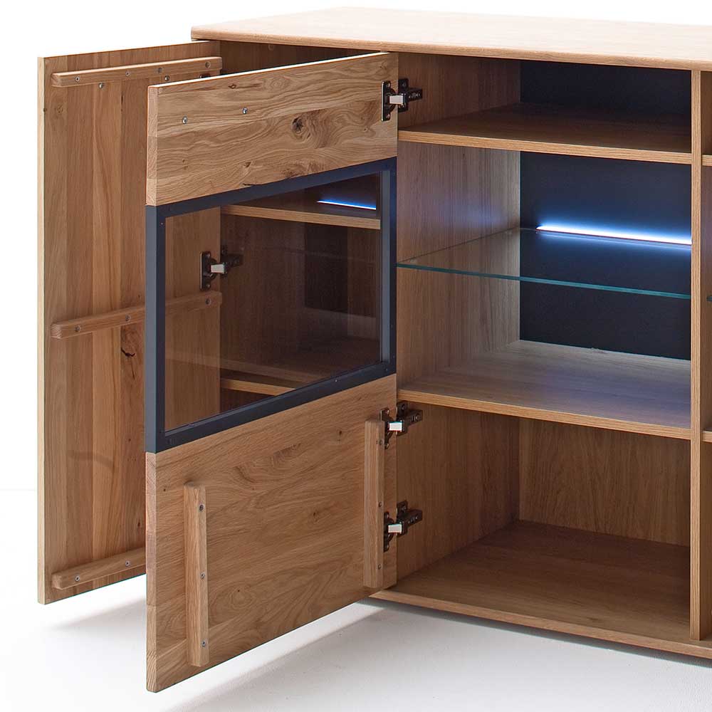 Modernes Eiche Sideboard mit Glaseinsätzen - Assela