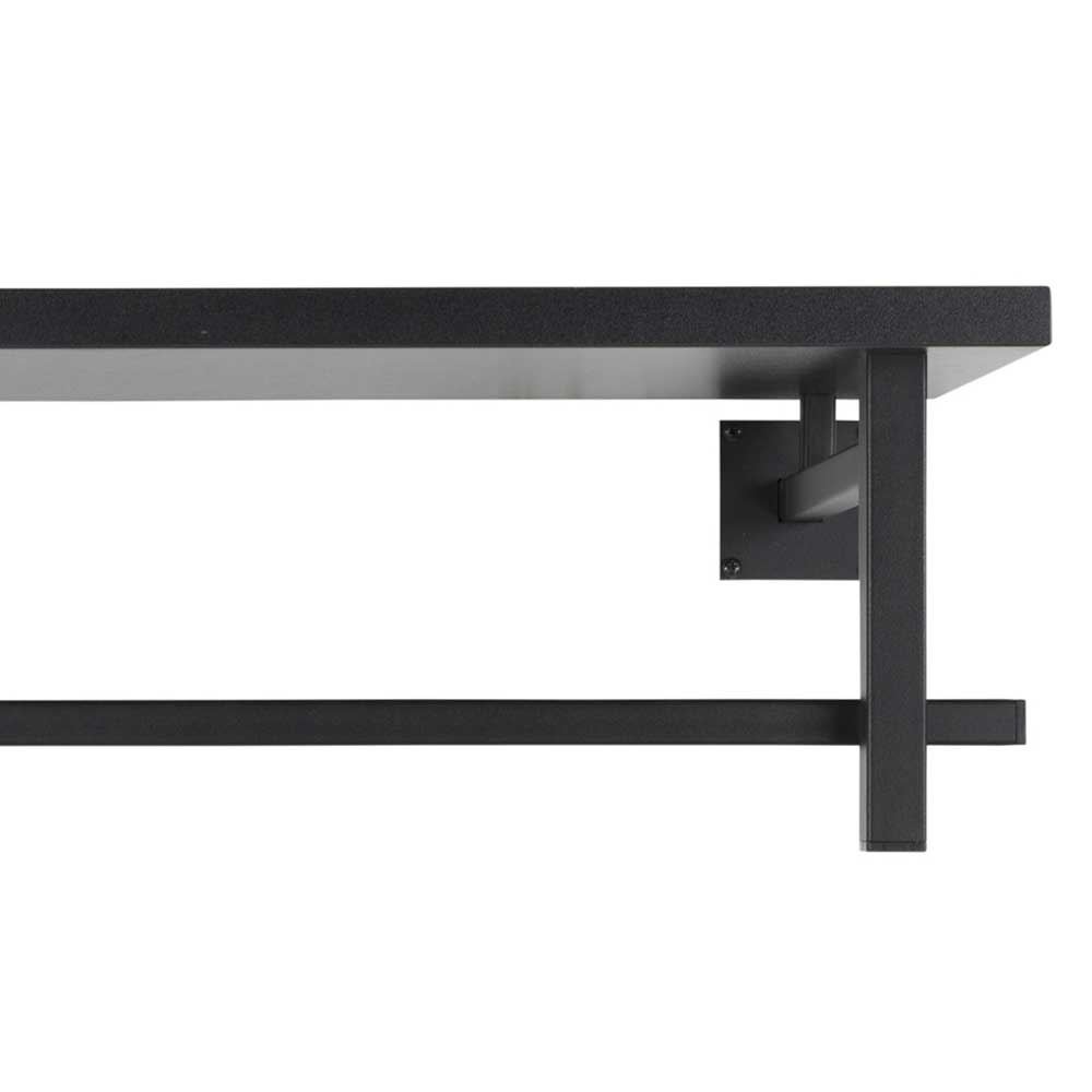 Schwarze Wandgarderobe Seitenansicht von rechts mit schwebender Ablage und Kleiderstange – Unesc