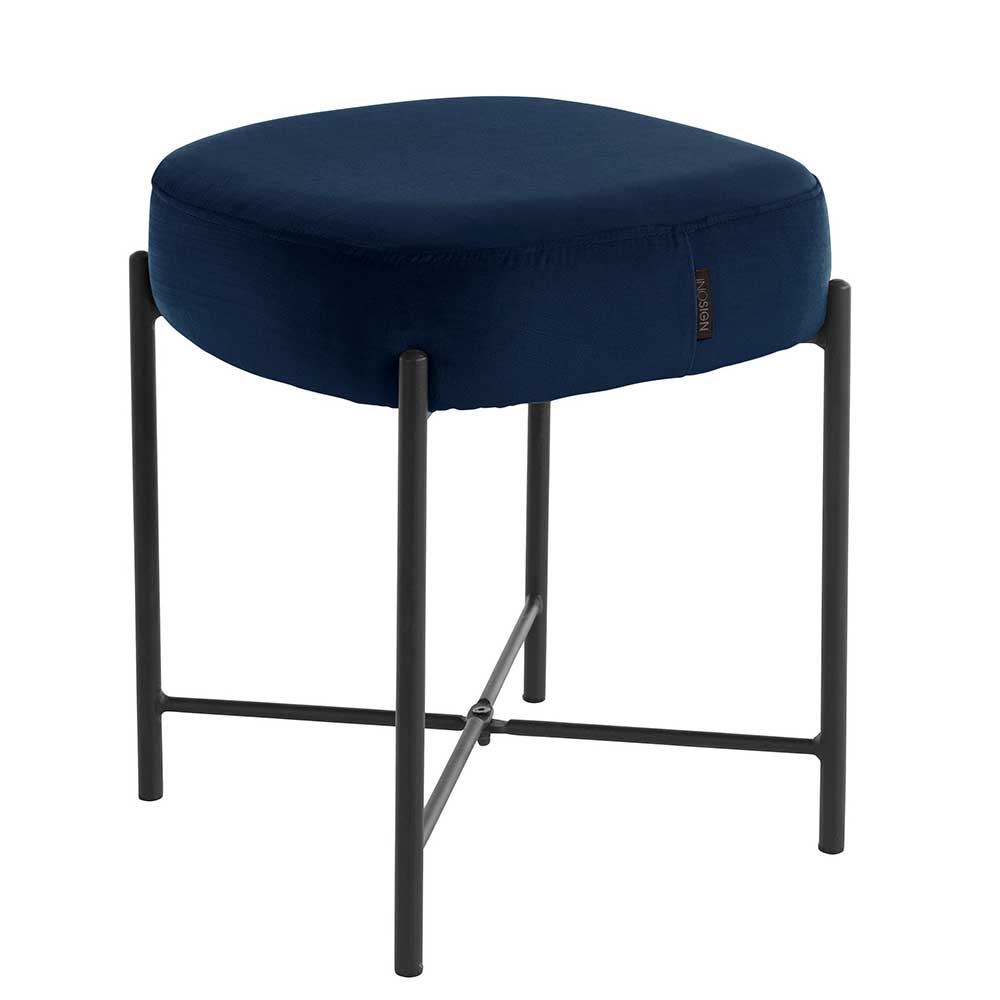 Polsterhocker in Blau Samt - Cadiere