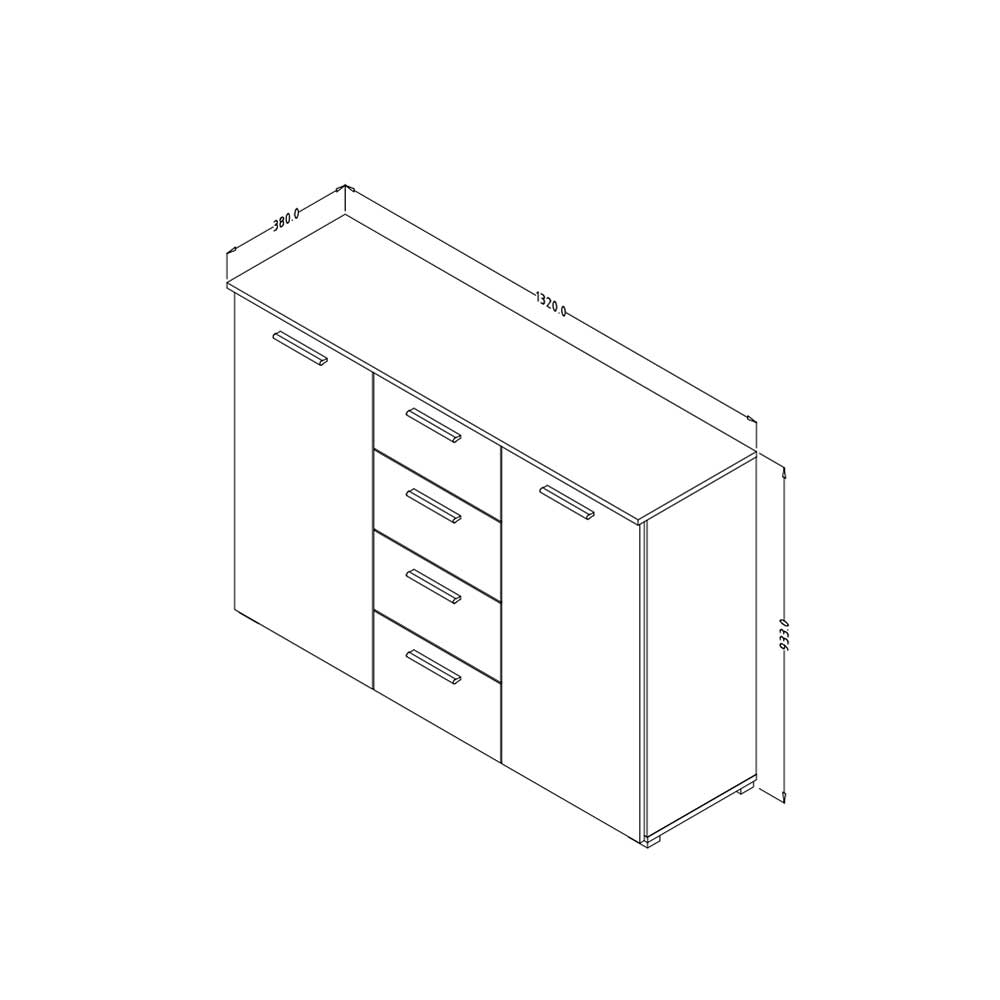 132x93x38 Kommode in Eiche Dunkel & Schwarz - Ceusenia