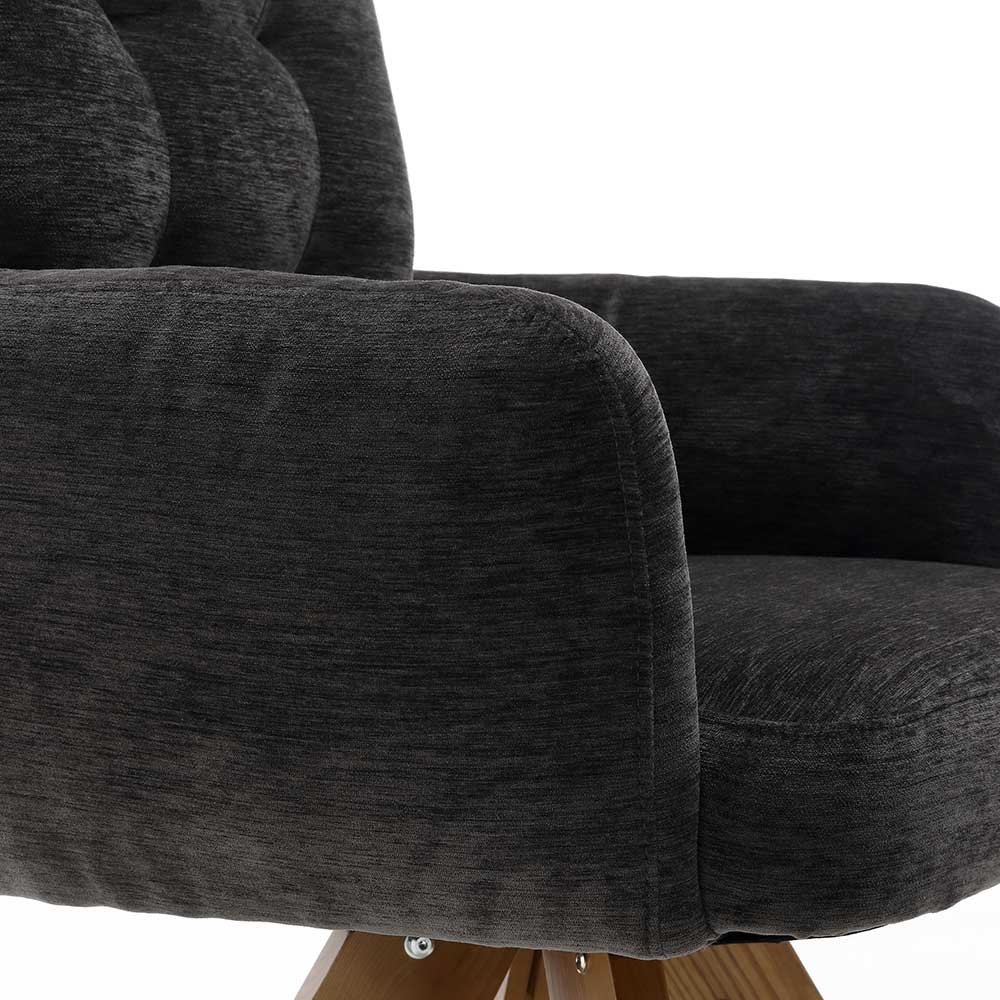Chenille Polsterstuhl in Anthrazit - Hadow (2er Set)
