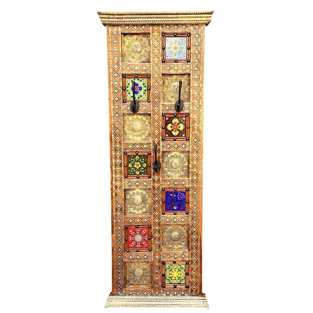 Boho Style Garderobenpaneel mit drei Kleiderhaken - Restaurazia