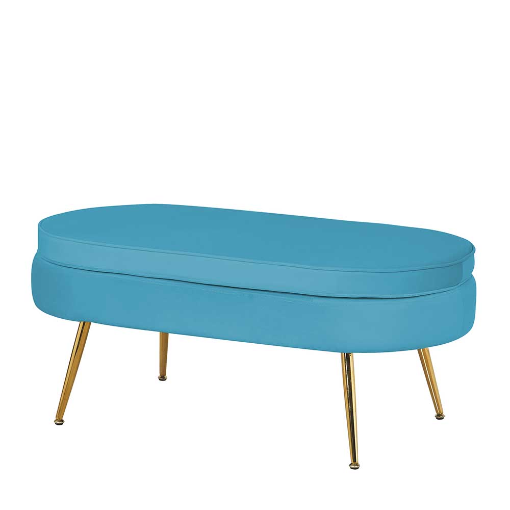 99x40x44 Polsterhocker in Blau & Gold - Dolores