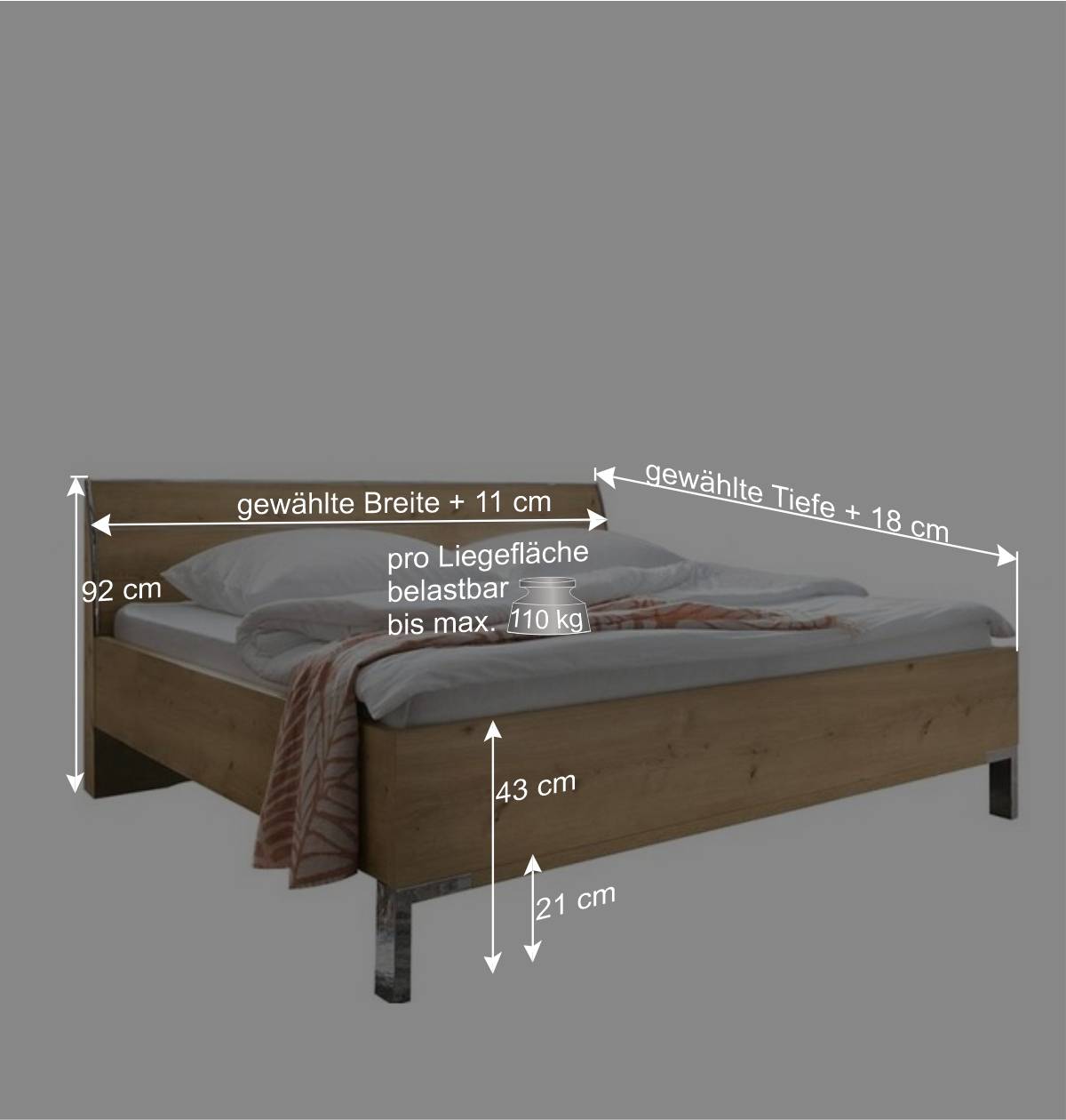 Doppelbett in Eiche Bianco & Chrom - Soestica