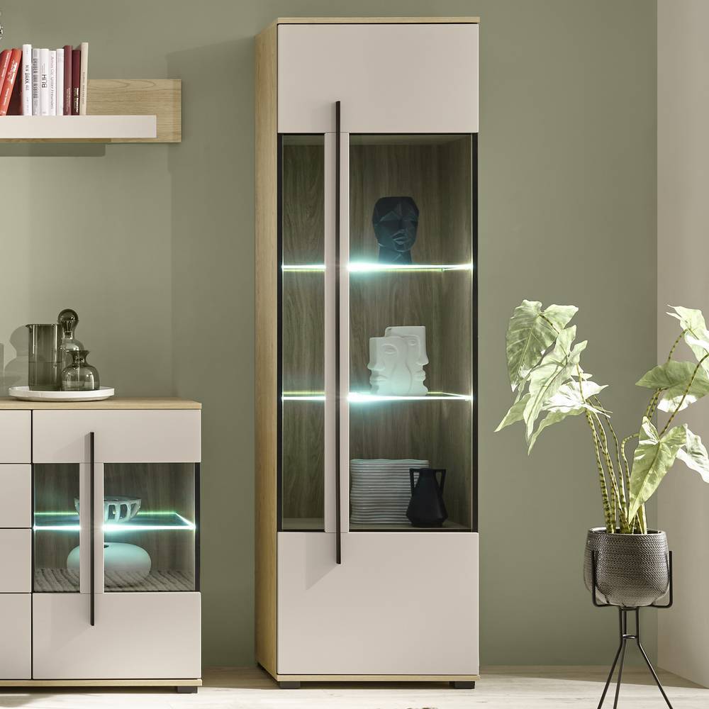 Wohnzimmervitrinen Set und Wandboard modern - Raisa (vierteilig)