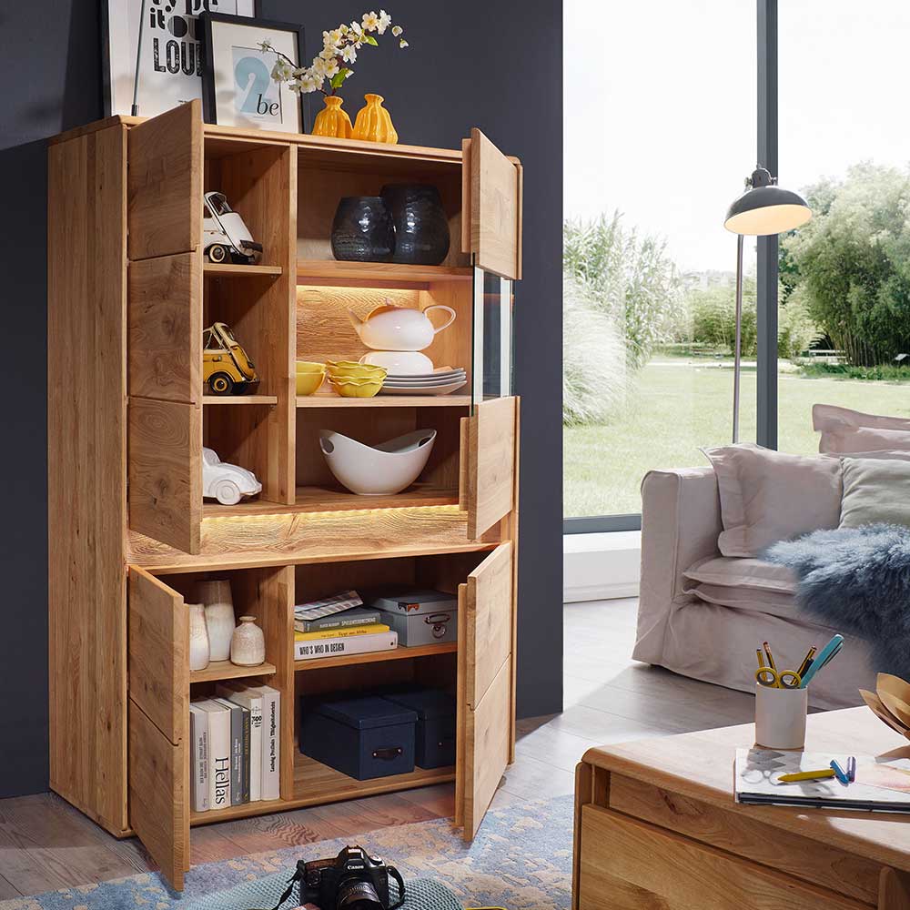 Wildeiche Wohnzimmerschrank mit Glas Einsatz - Acmida