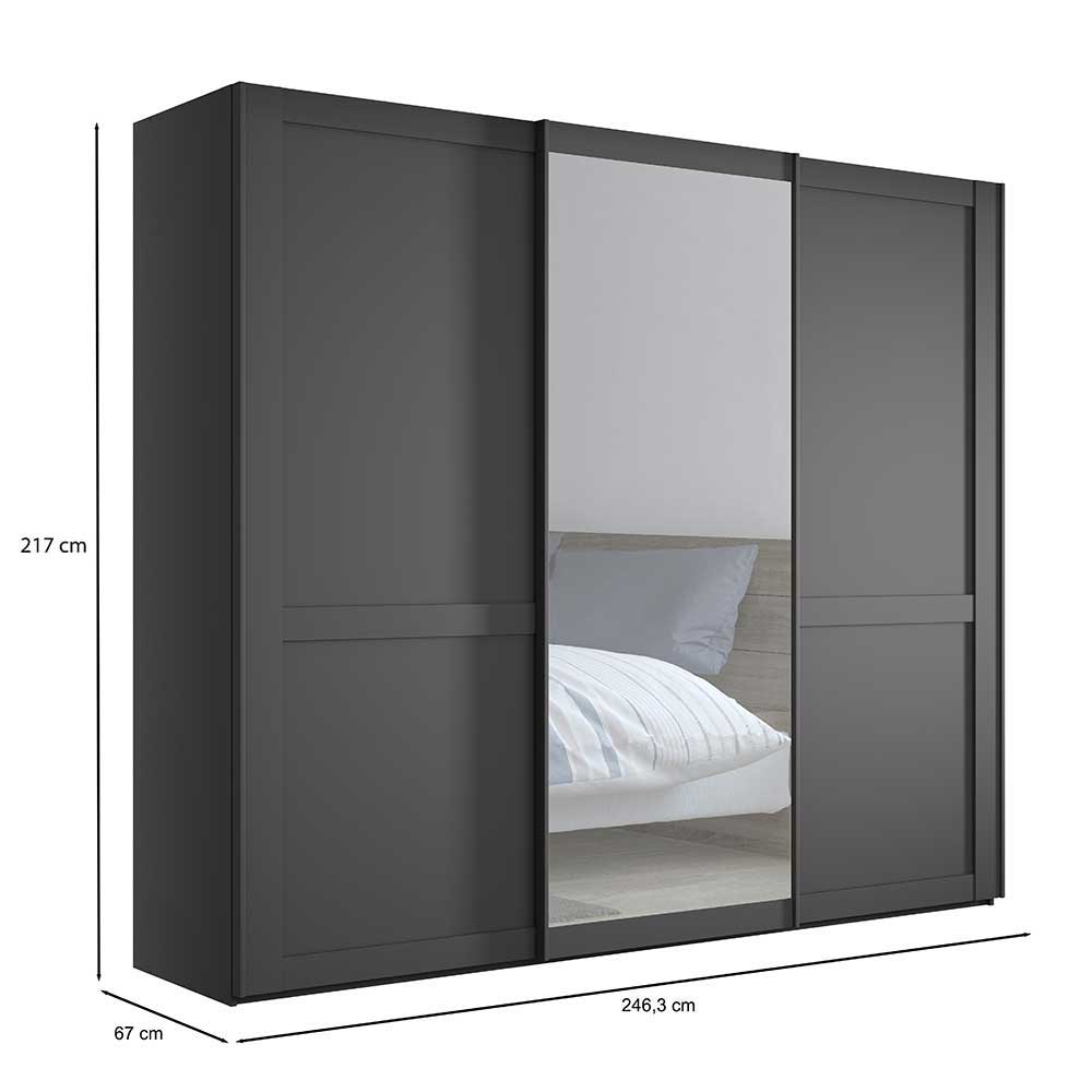 Dunkelgrauer Schwebetürenschrank mit Spiegel und Maßen 217x246,3x67 cm – Mataram
