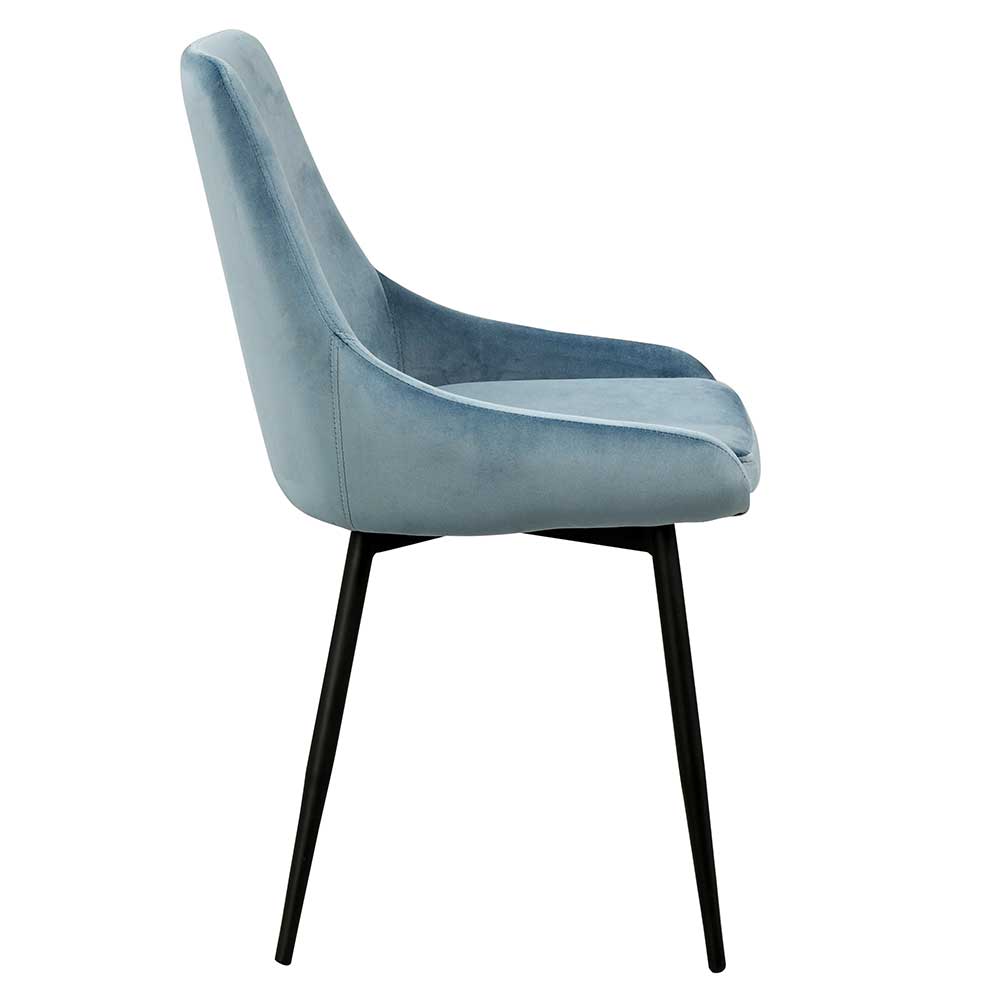 Eleganter blauer Samt K Rchenstuhl von der Seite, stilvolles Design f R modernes Interieur (2er Set) Elisa