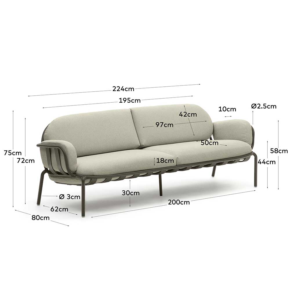 Gartensofa in Graugrün aus Metall mit allen wichtigen Maßen und Abmessungen – Ocna