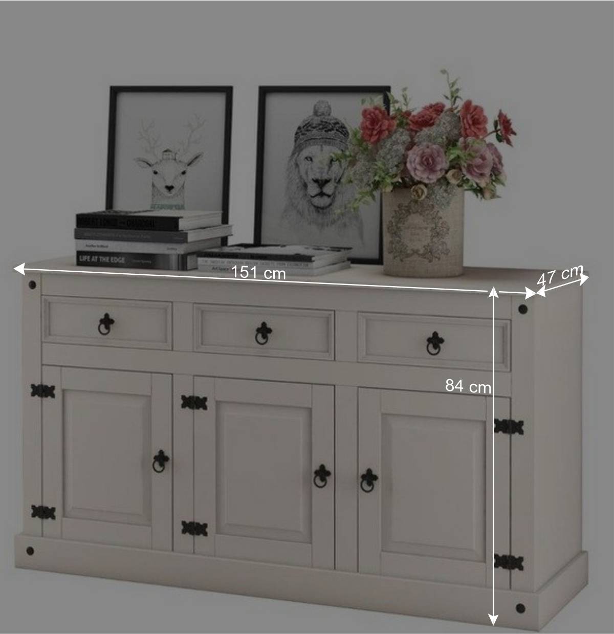 151x84x47 Sideboard im Landhaus Mexiko Stil - Iasella