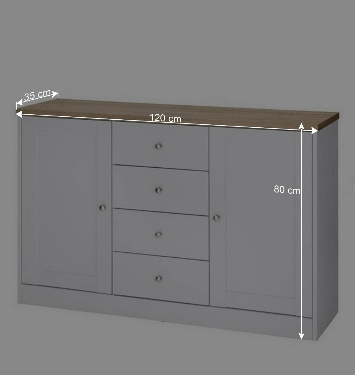 120x80x35 Kommode in Weiß mit Sonoma Eiche - Nudion I