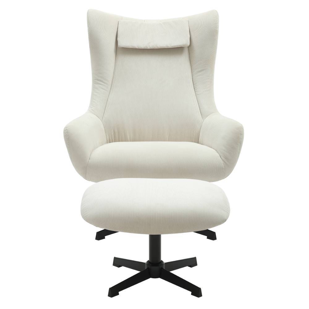 Sessel mit Fußhocker in Beige - Varina (zweiteilig)