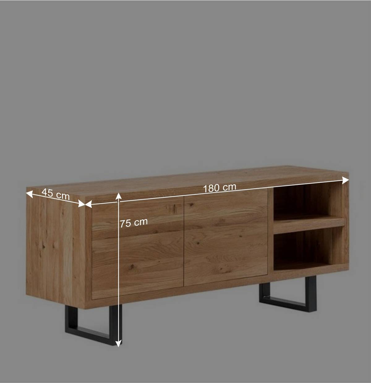 180x75x45 Asteiche Sideboard mit Metallfüßen - Ventida