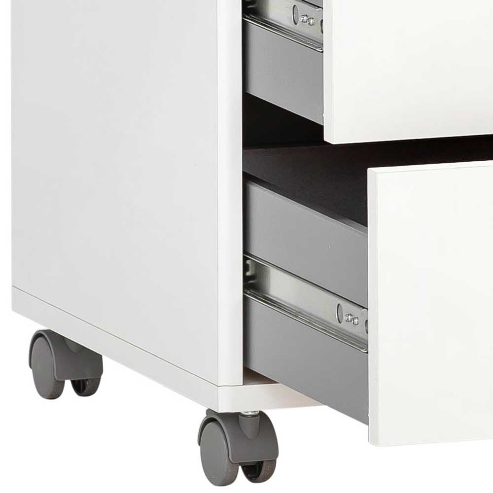 Weißer Schreibtisch-Rollcontainer mit Holzgriffen - Obtin