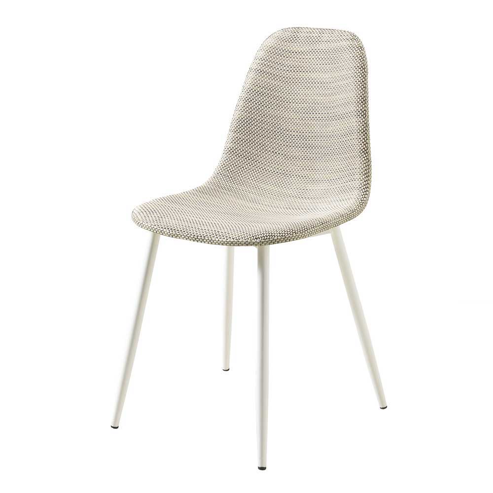 Kunstrattan Esszimmerstuhl in Weiß Beige Neptun mit Metall Gestell (4er Set)