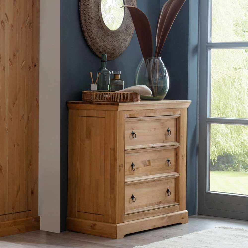 Kiefernholz Landhaus Kommode mit 42cm Tiefe - Voeca