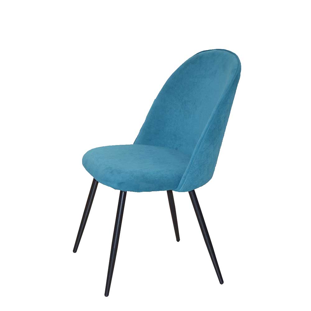 Retro Stühle in Petrol Blau Samt - Alayn (4er Set)