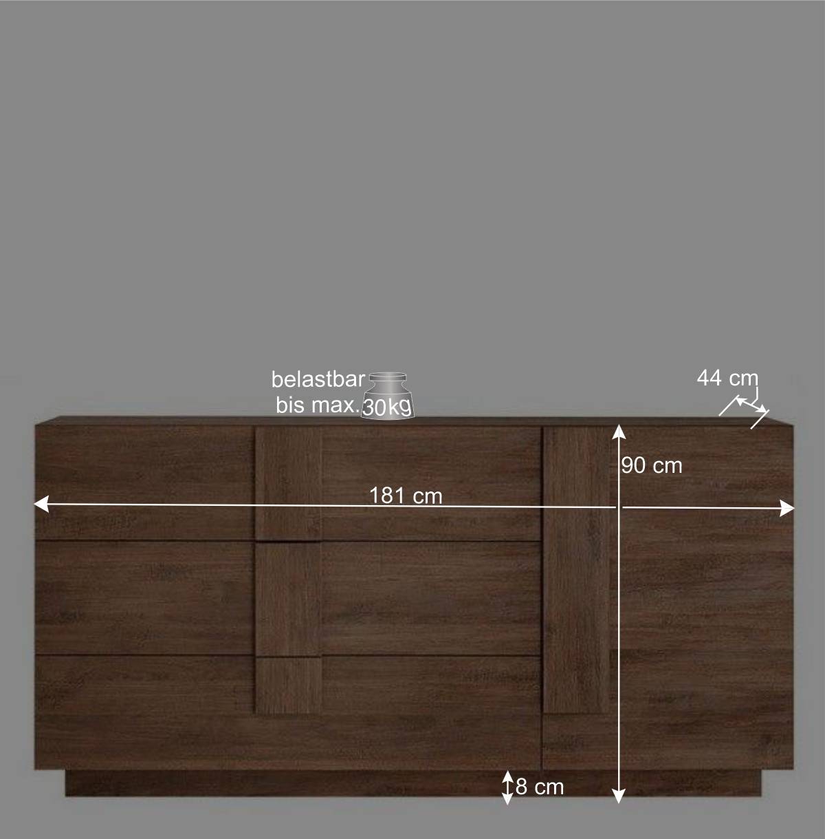 181x90x44 Sideboard mit sechs Schubladen & Tür - Basento