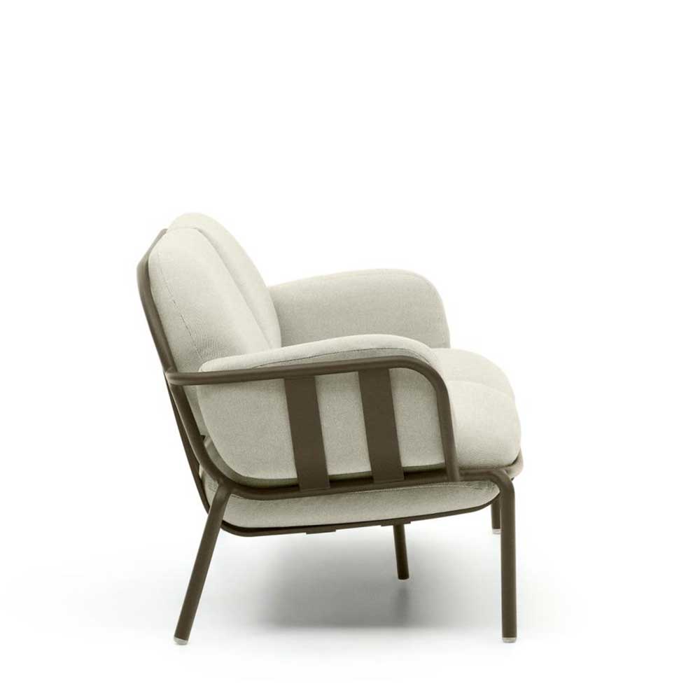 Outdoor Sofa mit bequemer Polsterung und graugrünem Metallrahmen von der Seite – Ocna