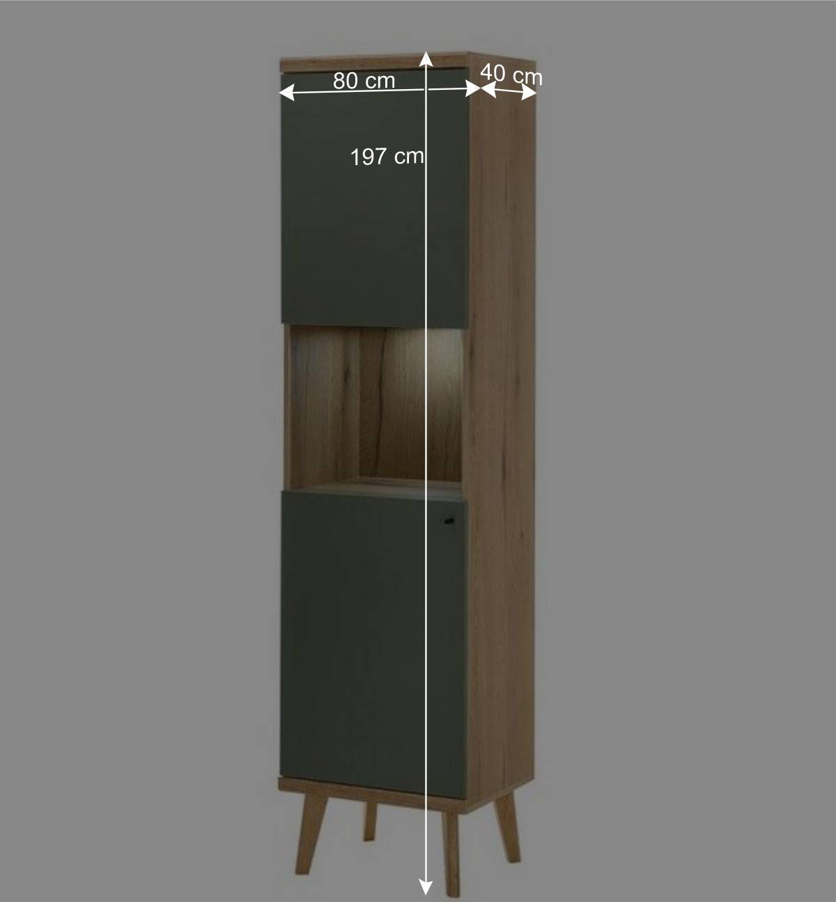 Vitrinenschrank in Graugrün mit Wildeiche - Oliva