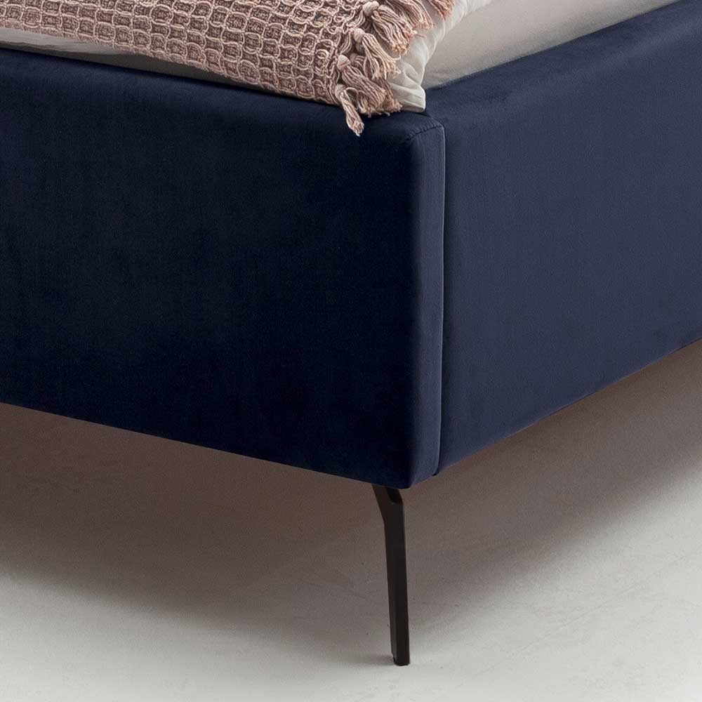 Blaues Stauraumbett mit Chesterfield Kopfteil - Lani